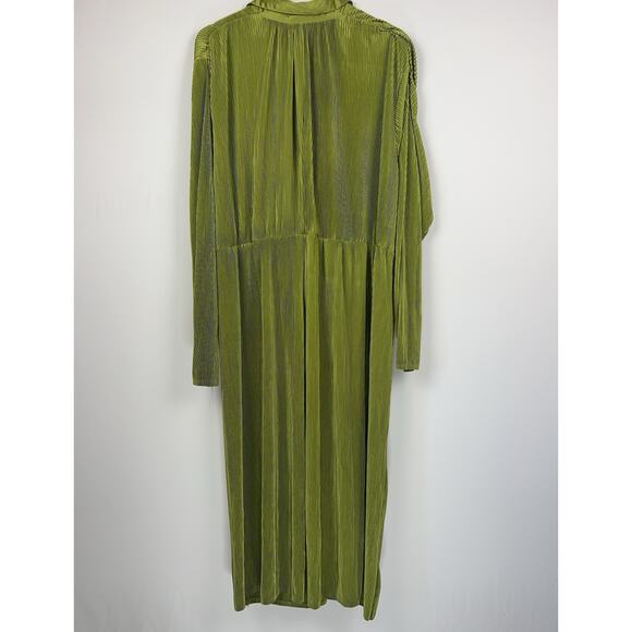 Boohoo Green 14 Pleated Twist Front Stretch Midi Dress Dolman Sleeve Look Party - Picture 9 of 10